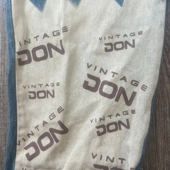Vintage Don Men's Printed Logo Distress Hem Bootcut Denim Baggy Jeans Size 42 - Picture 4 of 9